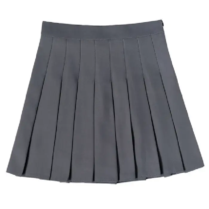 Women's Grey Pleated A-Line Skirt Pure Color - Image 2