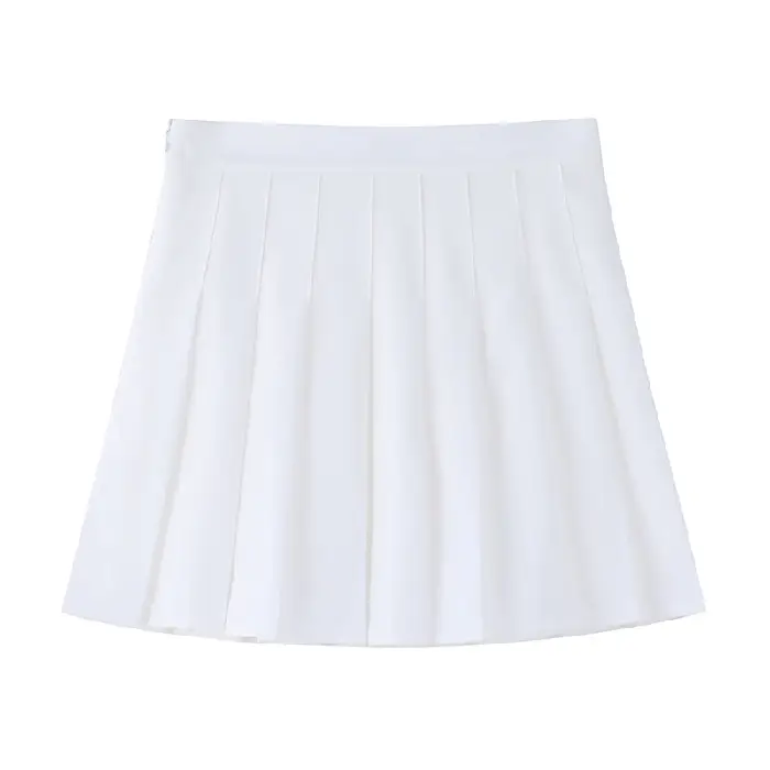 Women's Grey Pleated A-Line Skirt Pure Color - Image 3