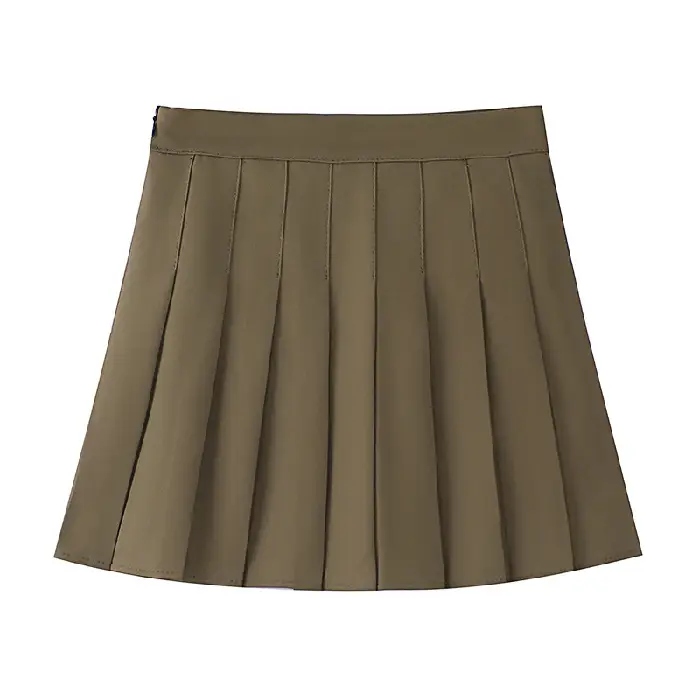 Women's Grey Pleated A-Line Skirt Pure Color - Image 5