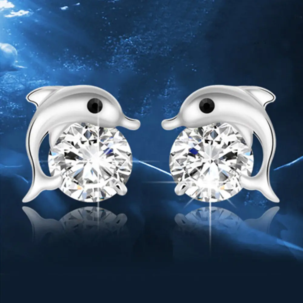 Cao Shi Dolphin Earrings Micro-Inlay Zircon Silver - Image 4