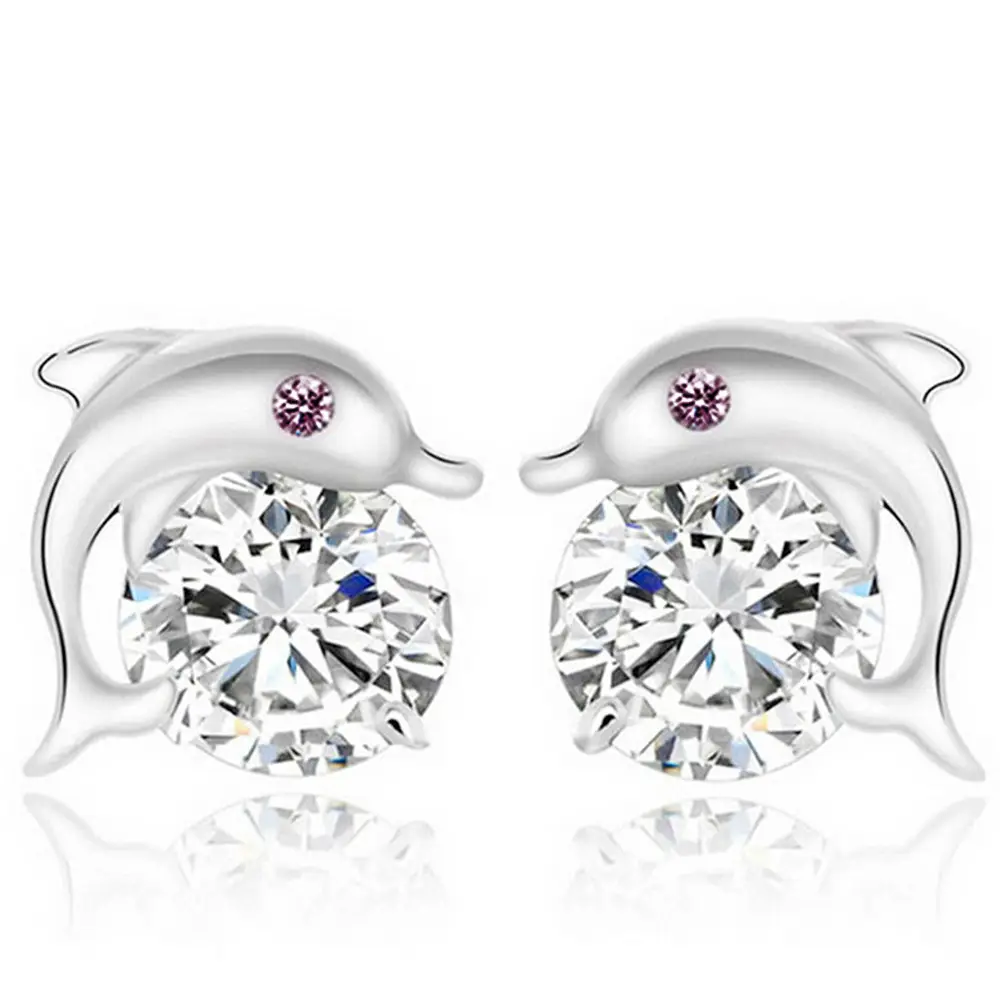 Cao Shi Dolphin Earrings Micro-Inlay Zircon Silver - Image 5