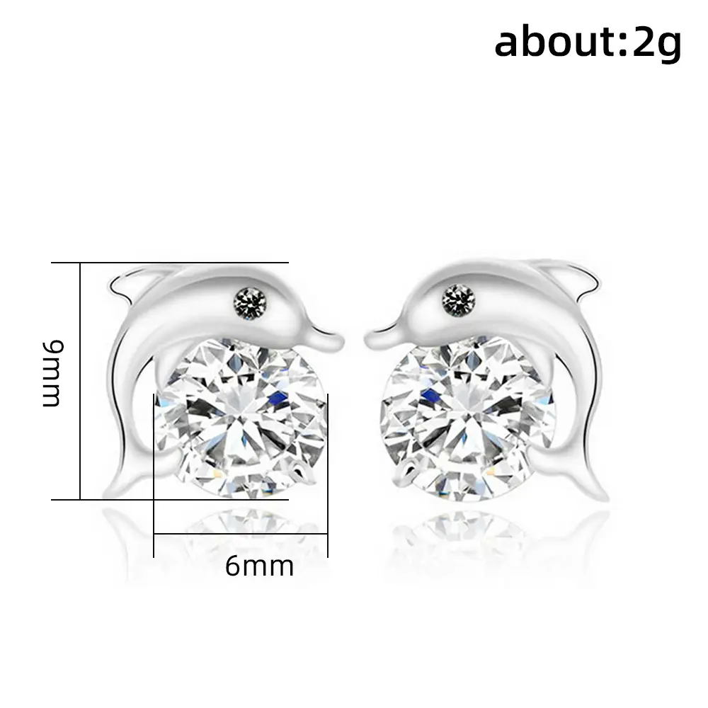 Cao Shi Dolphin Earrings Micro-Inlay Zircon Silver - Image 7