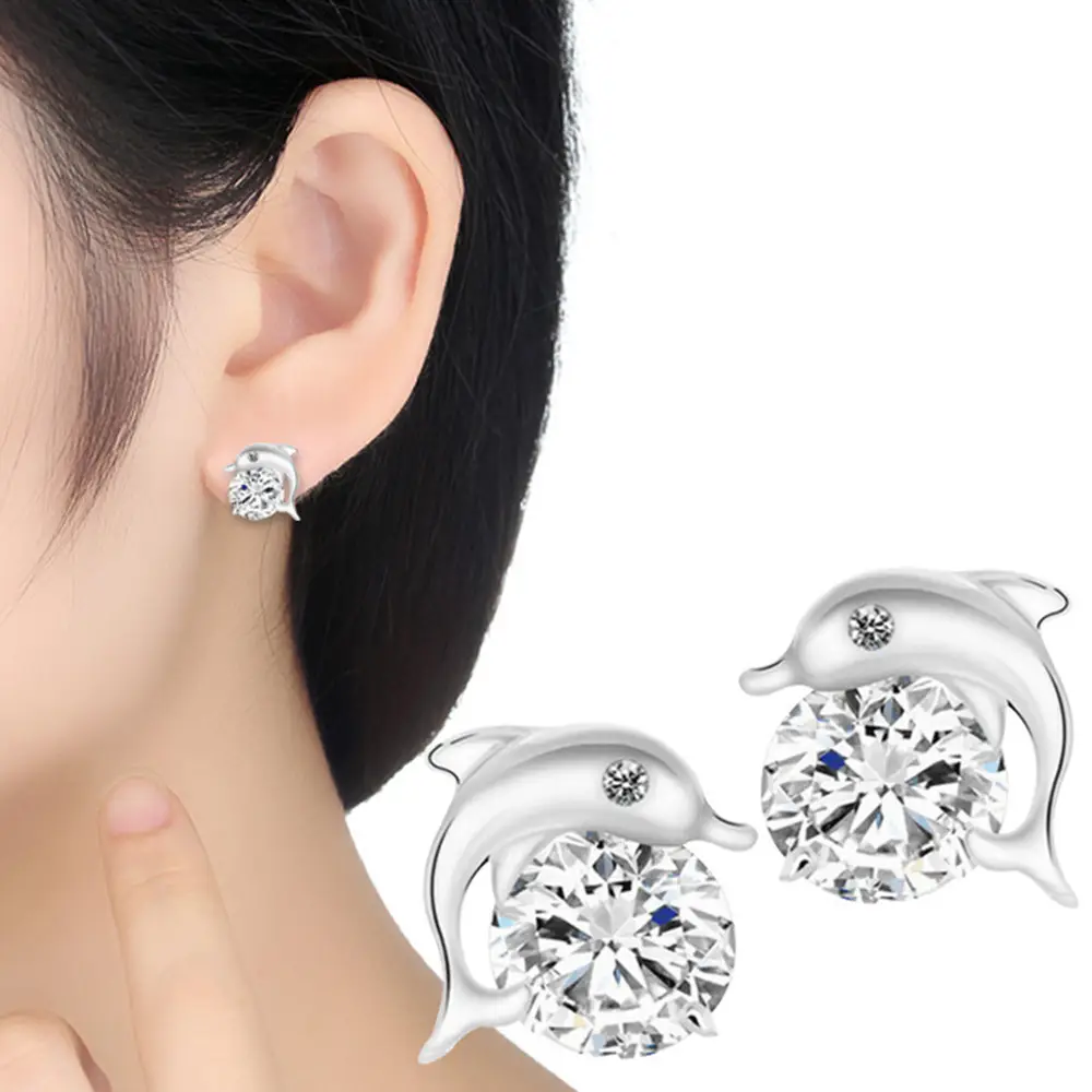 Cao Shi Dolphin Earrings Micro-Inlay Zircon Silver — feature 5