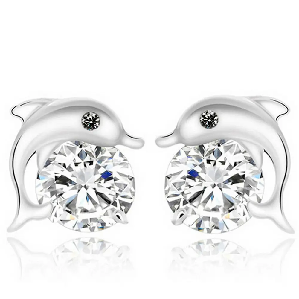 Cao Shi Dolphin Earrings Micro-Inlay Zircon Silver - Image 2