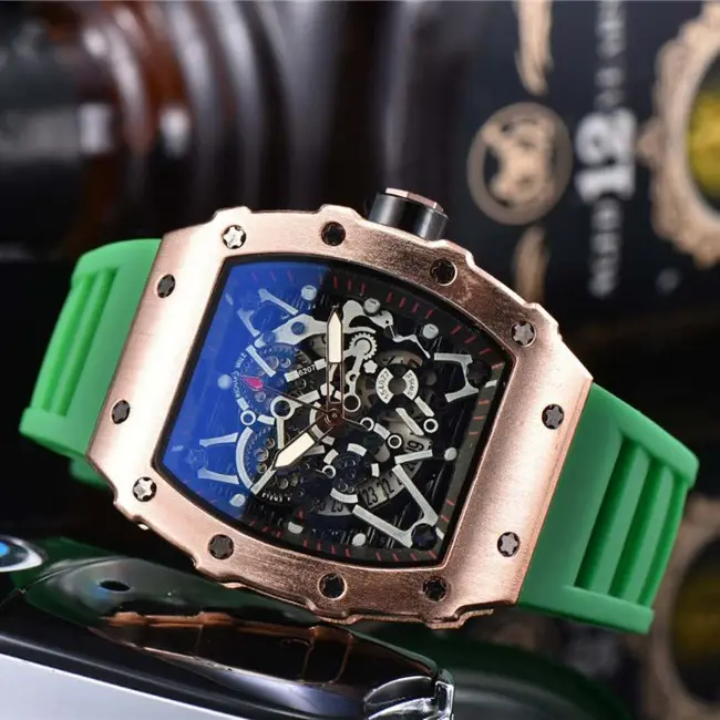 Men's Green Silicone Skeleton Watch with Blue Glass - Image 19