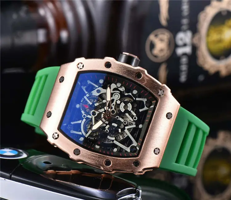 Men's Green Silicone Skeleton Watch with Blue Glass - Image 11