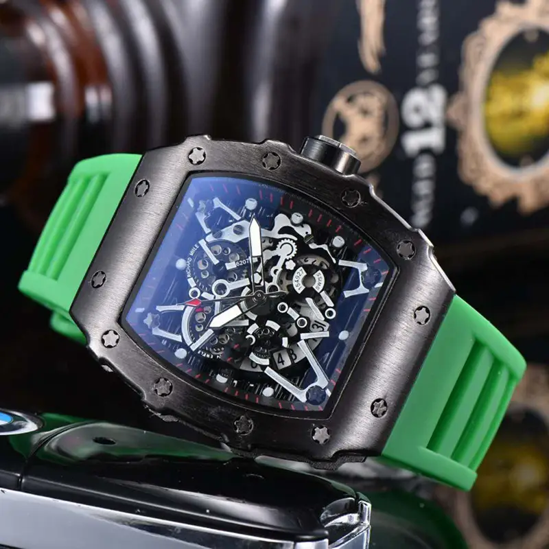 Men's Green Silicone Skeleton Watch with Blue Glass - Image 5