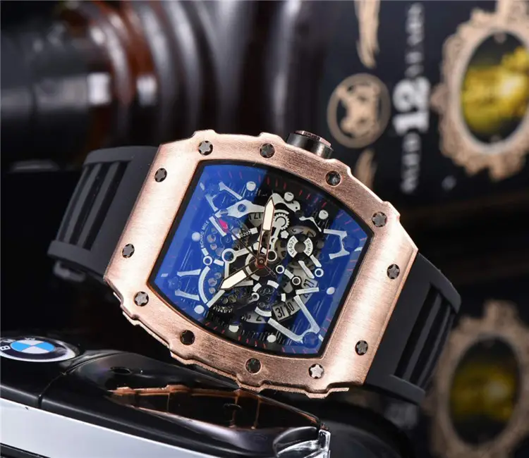 Men's Green Silicone Skeleton Watch with Blue Glass - Image 7