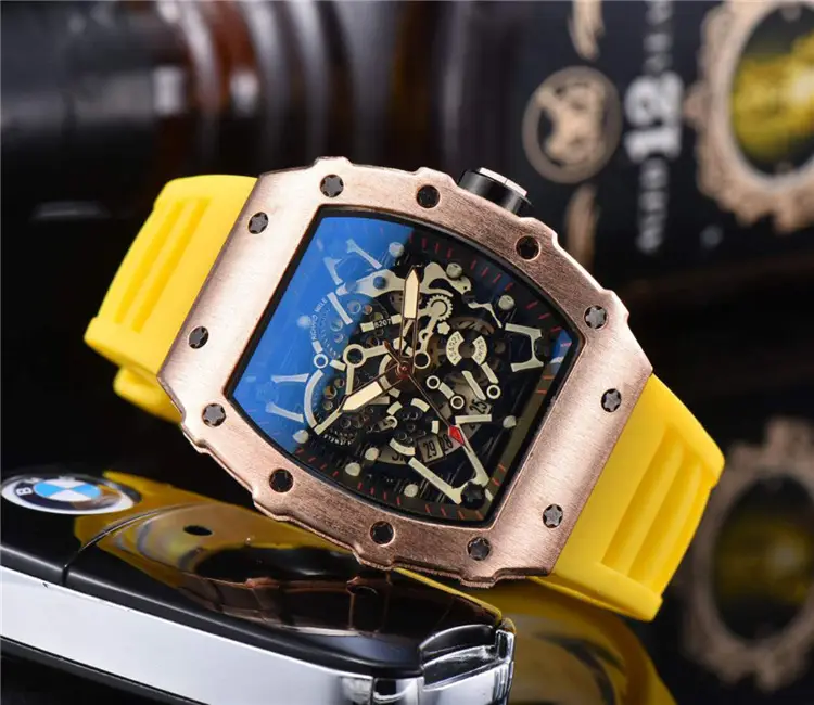 Men's Green Silicone Skeleton Watch with Blue Glass - Image 9