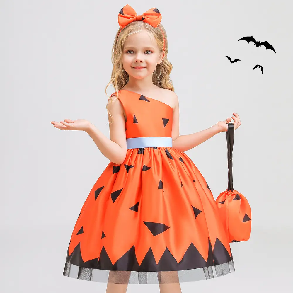 Halloween Kids Costume Girls Dress Witch Pumpkin Print - Image 20