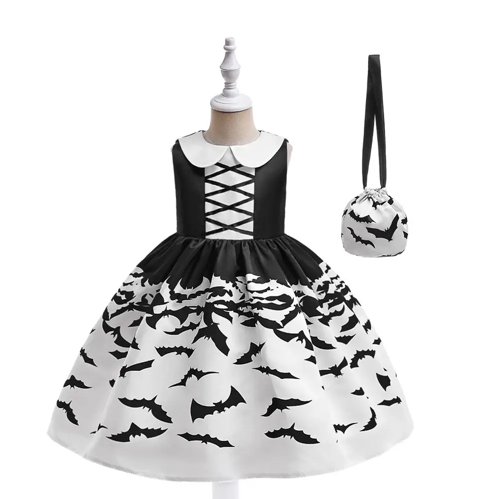 Halloween Kids Costume Girls Dress Witch Pumpkin Print - Image 5