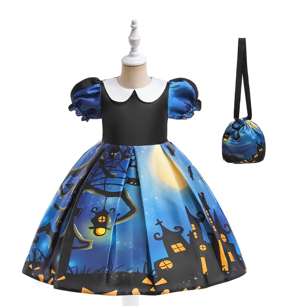 Halloween Kids Costume Girls Dress Witch Pumpkin Print - Image 6