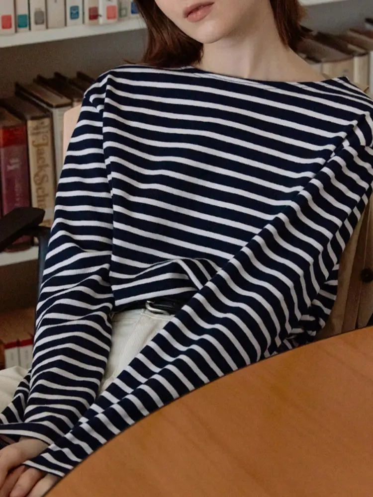 Korean Striped Long Sleeve T-Shirt Women Spring Autumn - Image 2