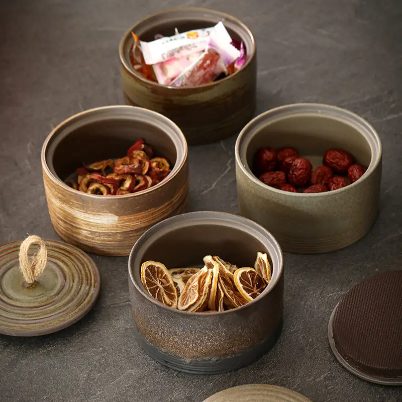 Japanese Rustic Ceramic Tea Canister with Handle - Image 7