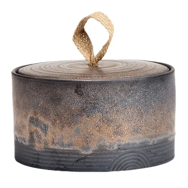 Japanese Rustic Ceramic Tea Canister with Handle - Image 10