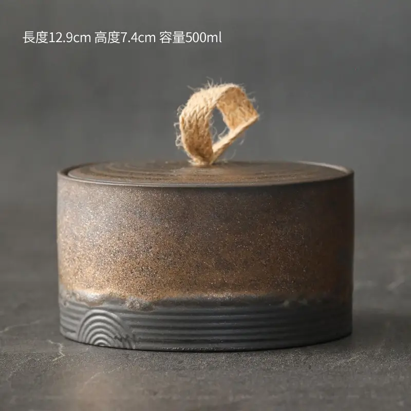 Japanese Rustic Ceramic Tea Canister with Handle - Image 2