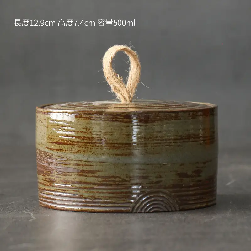 Japanese Rustic Ceramic Tea Canister with Handle - Image 3