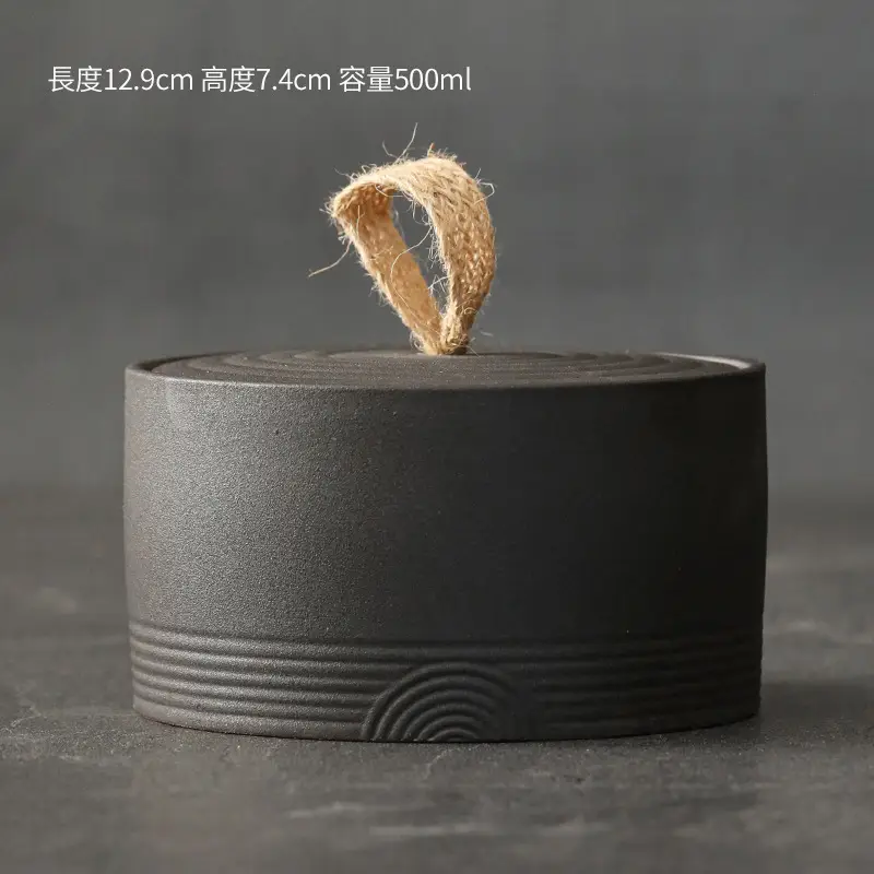 Japanese Rustic Ceramic Tea Canister with Handle - Image 4