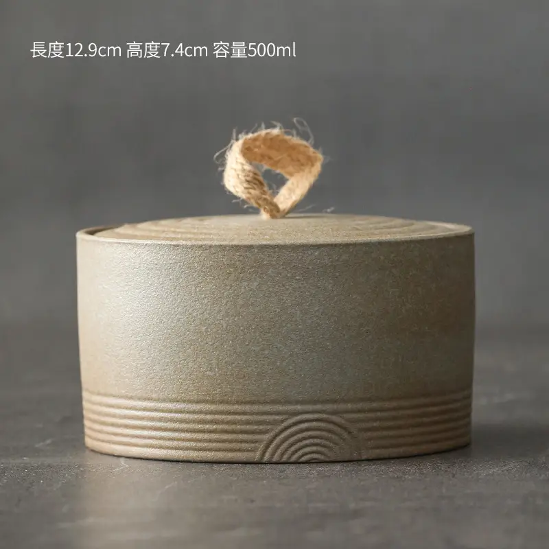 Japanese Rustic Ceramic Tea Canister with Handle - Image 5