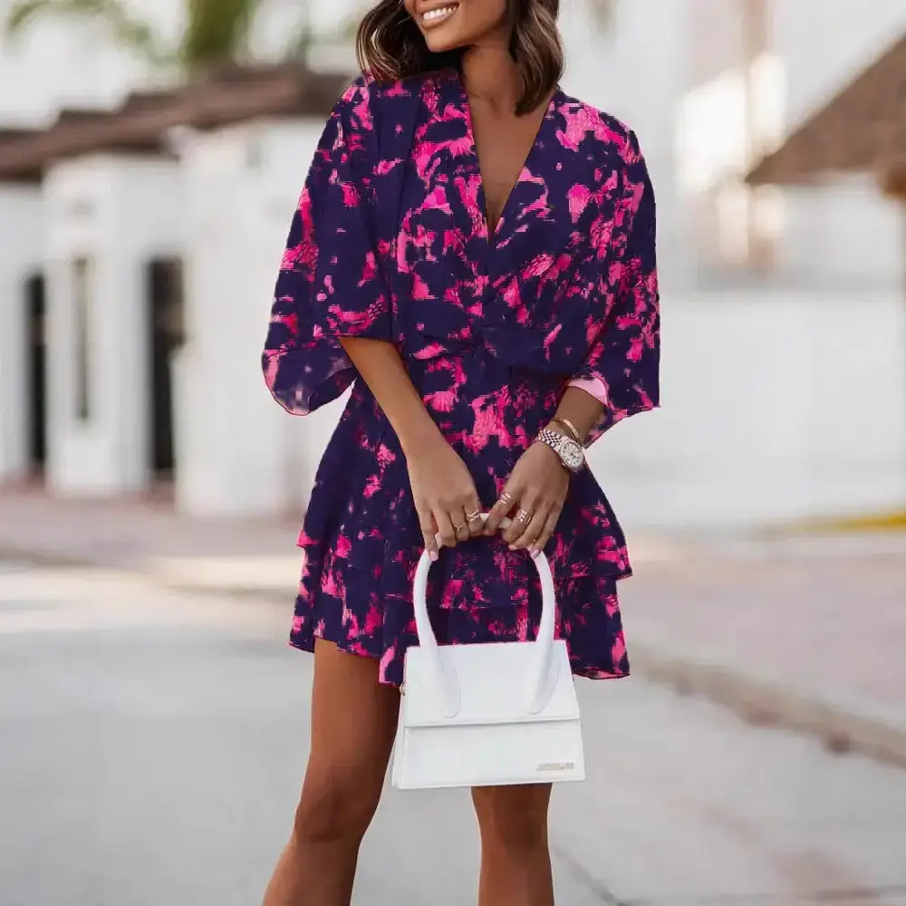 2023 V-Neck Printed Dress Women Loose Sleeve - Image 9