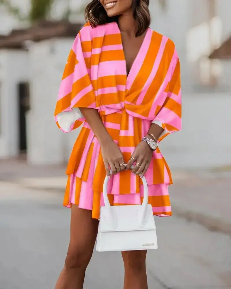 2023 V-Neck Printed Dress Women Loose Sleeve - Image 3
