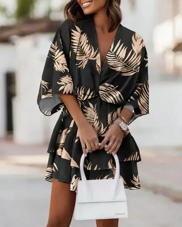 2023 V-Neck Printed Dress Women Loose Sleeve - Image 6