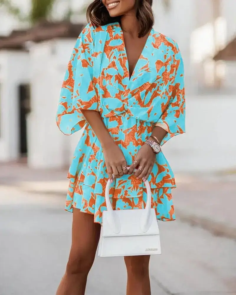 2023 V-Neck Printed Dress Women Loose Sleeve - Image 7