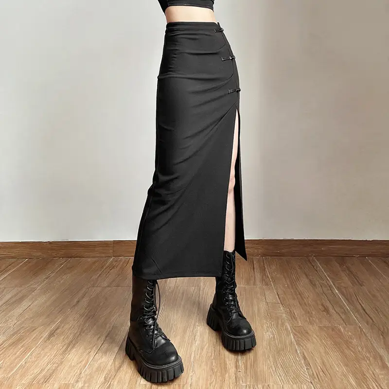 Black High-Slit Skirt with Slit Back Waistband