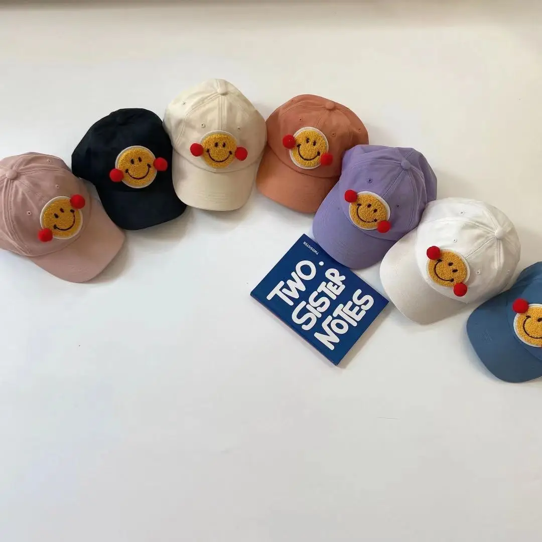 INS Baby Boys Girls Embroidered Smiley Cap Orange - Image 7