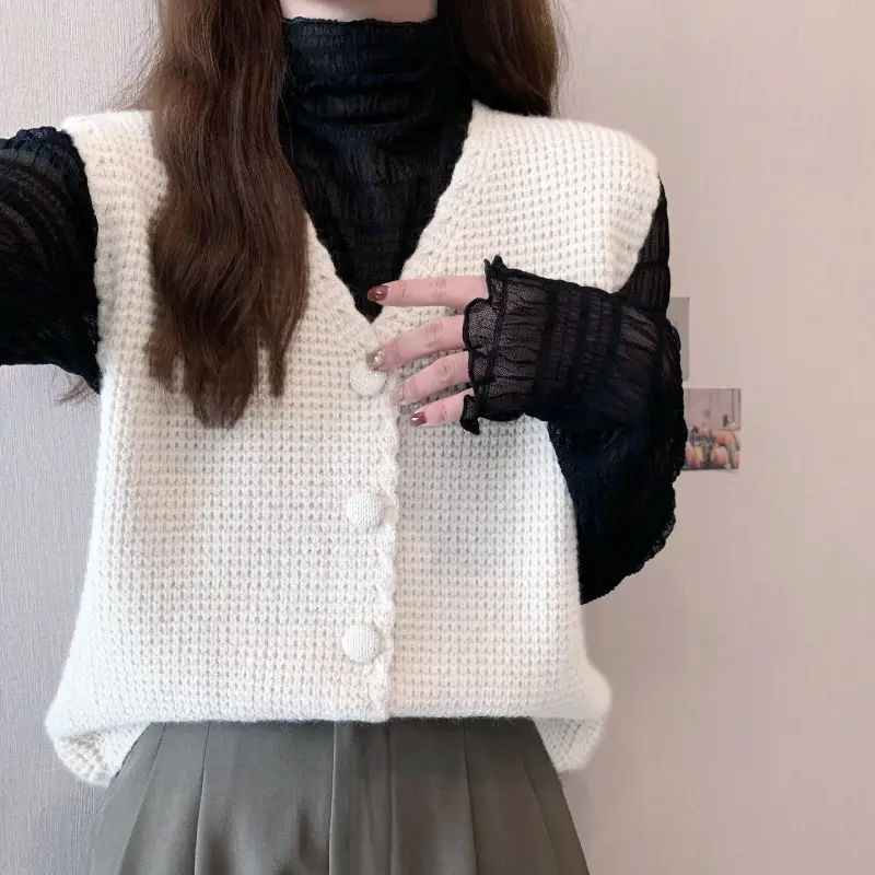Women's 2024 Knitted V-Neck Vest Beige - Image 4