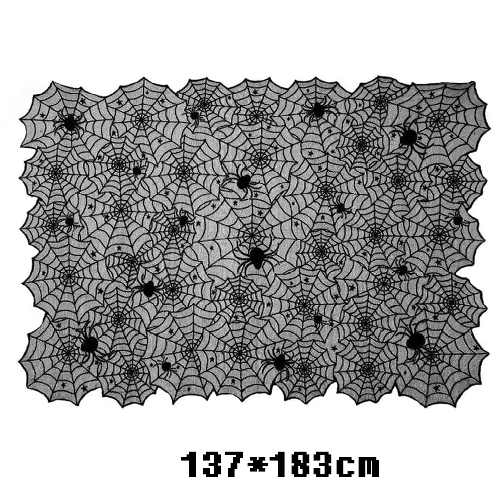 Halloween Five-Pointed Star Spider Tablecloth Black Lace 137x183cm - Image 6