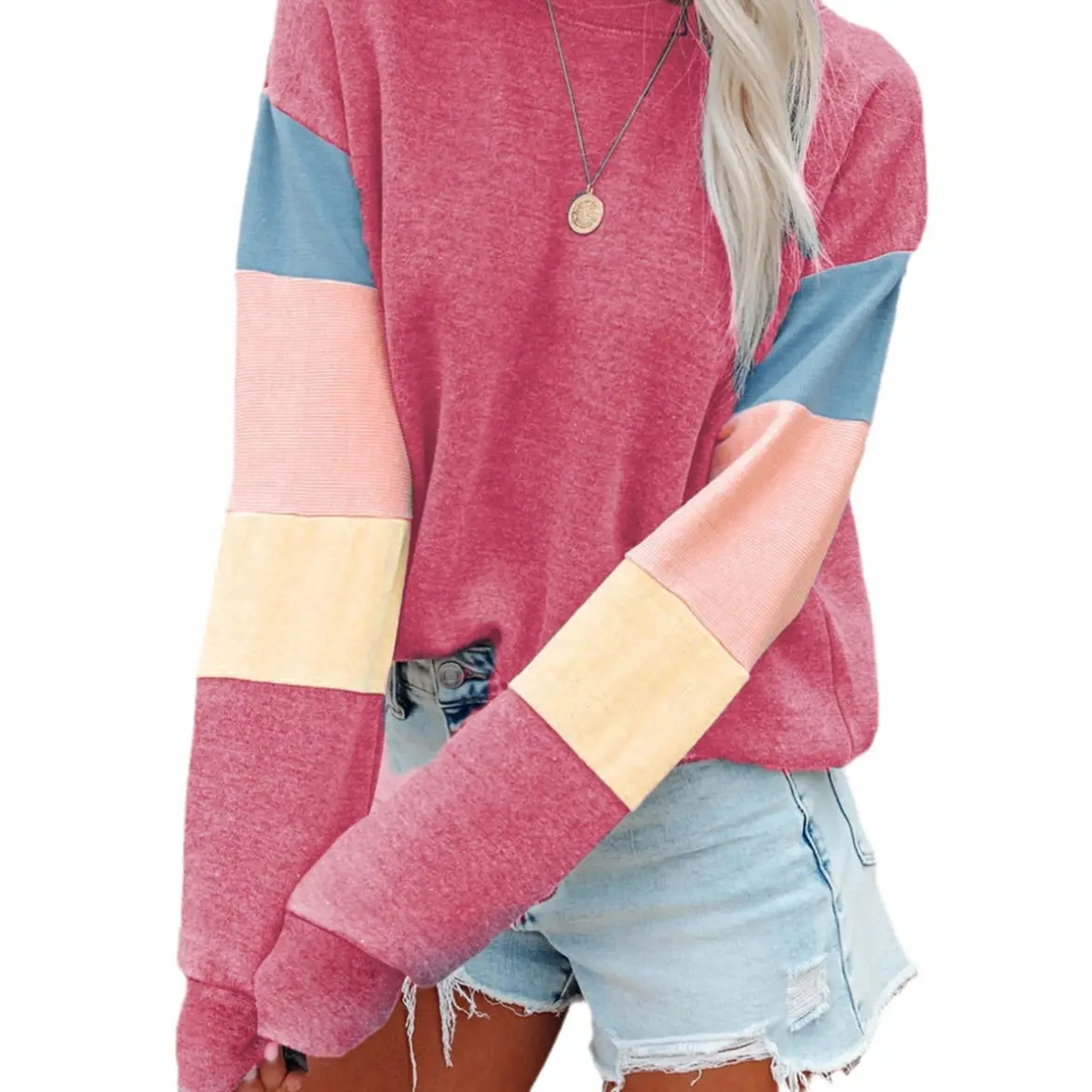 Women's 2025 Contrast Color Sweatshirt Pullover Set - Image 7