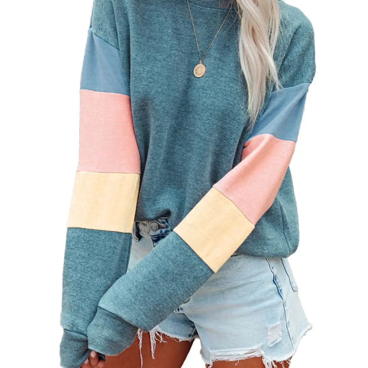 Women's 2025 Contrast Color Sweatshirt Pullover Set - Image 8