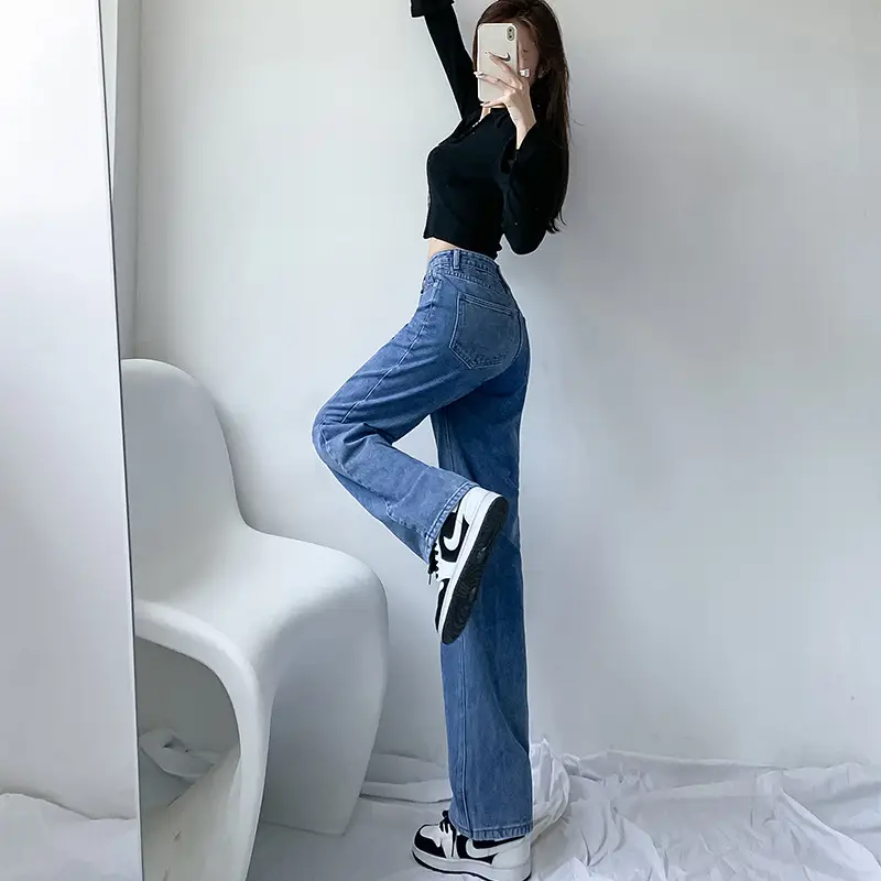 Vintage Cross Waist Jeans Women Summer High Waist Irregular Wide Leg Trousers - Image 5