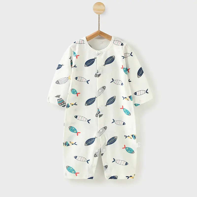 Baby's Pure Cotton Summer Pajamas White Cactus Print - Image 13