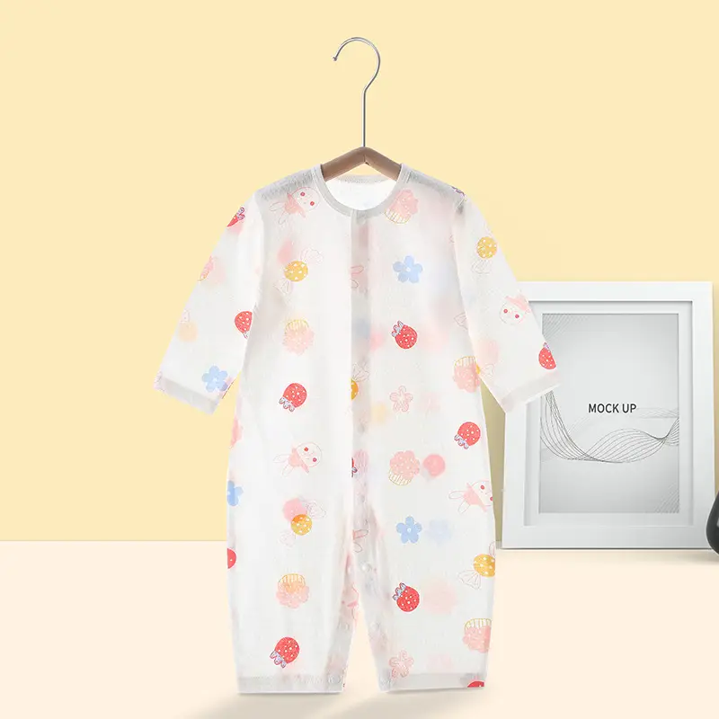 Baby's Pure Cotton Summer Pajamas White Cactus Print - Image 16