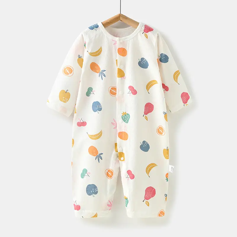 Baby's Pure Cotton Summer Pajamas White Cactus Print - Image 3