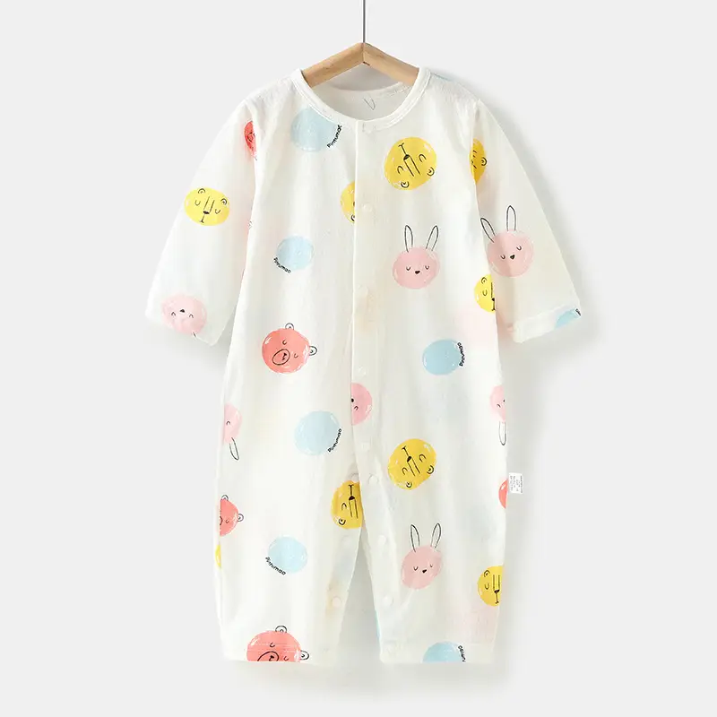 Baby's Pure Cotton Summer Pajamas White Cactus Print - Image 6