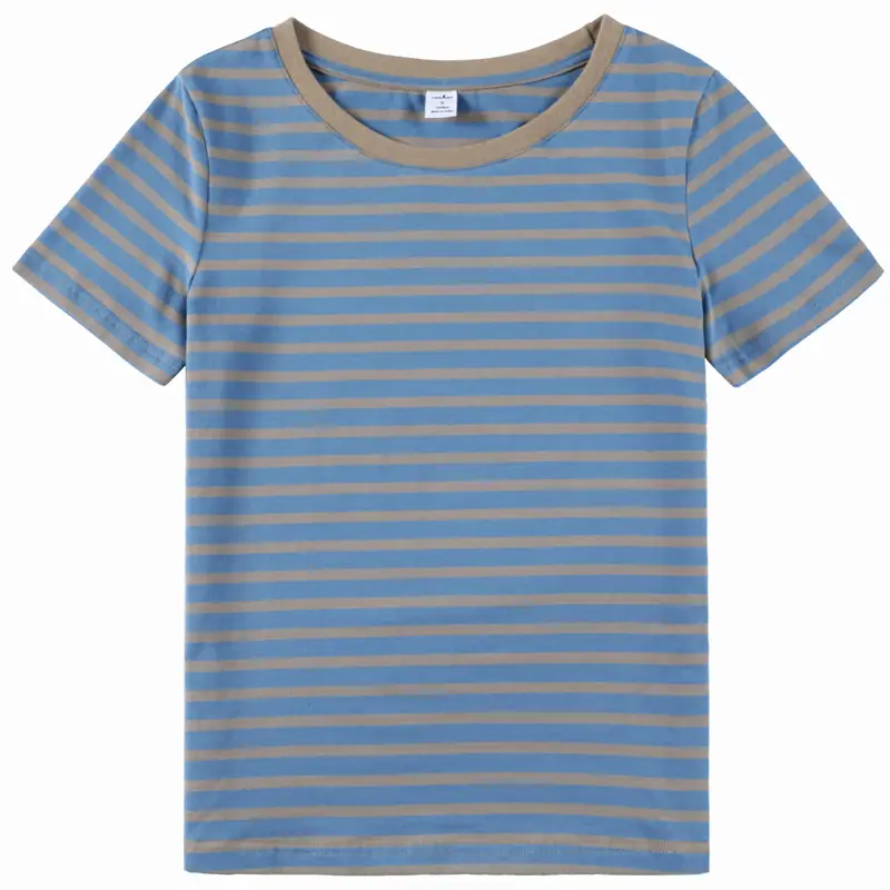Korean Style Striped T-Shirt Green White Loose Fit