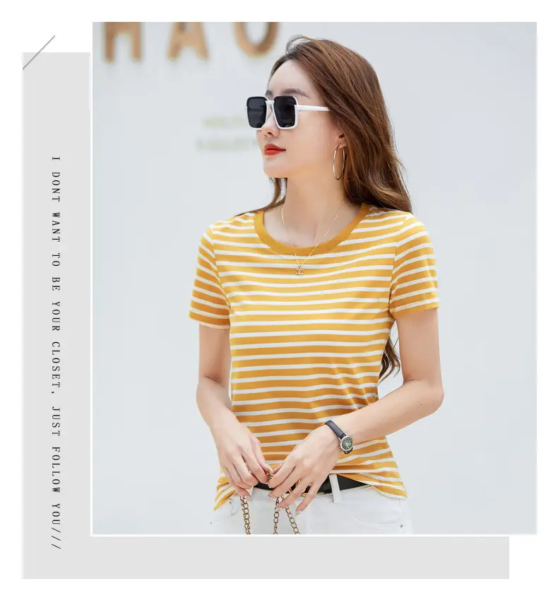 Korean Style Striped T-Shirt Green White Loose Fit — feature 25