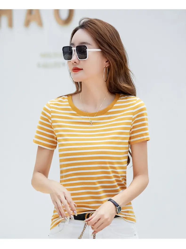 Korean Style Striped T-Shirt Green White Loose Fit — feature 27