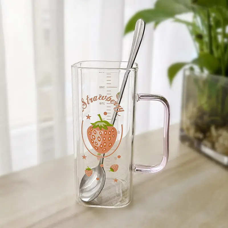 Straw Fruit Print Glass Cup with Lid & Handle - Image 11