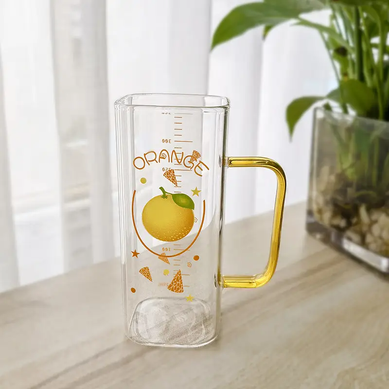 Straw Fruit Print Glass Cup with Lid & Handle - Image 13