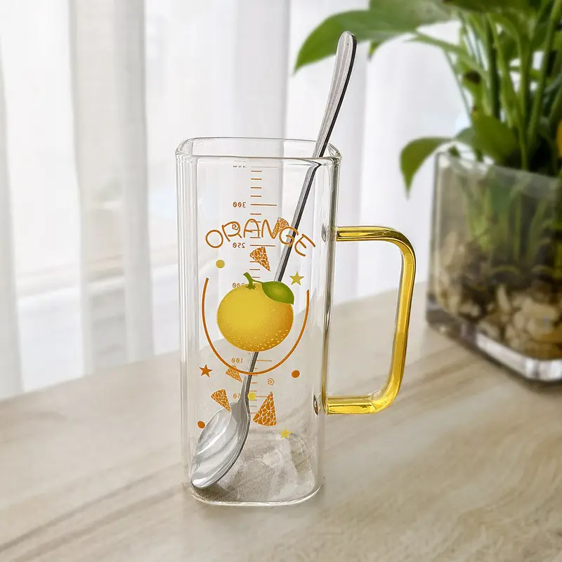 Straw Fruit Print Glass Cup with Lid & Handle - Image 17