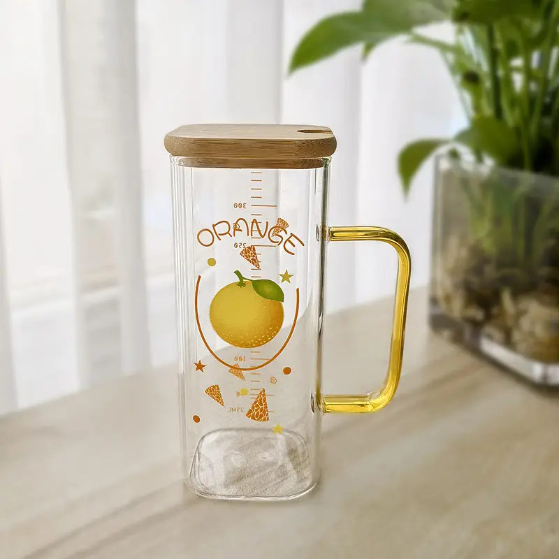 Straw Fruit Print Glass Cup with Lid & Handle - Image 18