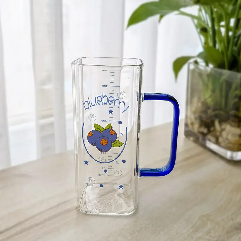 Straw Fruit Print Glass Cup with Lid & Handle - Image 19