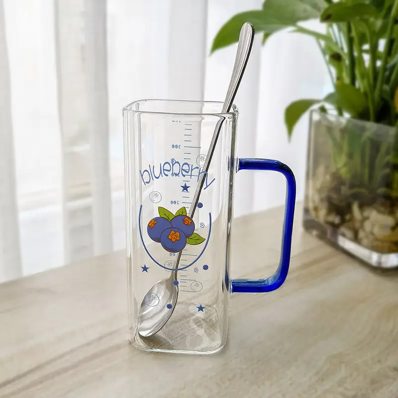 Straw Fruit Print Glass Cup with Lid & Handle - Image 23
