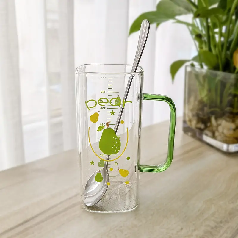 Straw Fruit Print Glass Cup with Lid & Handle - Image 5