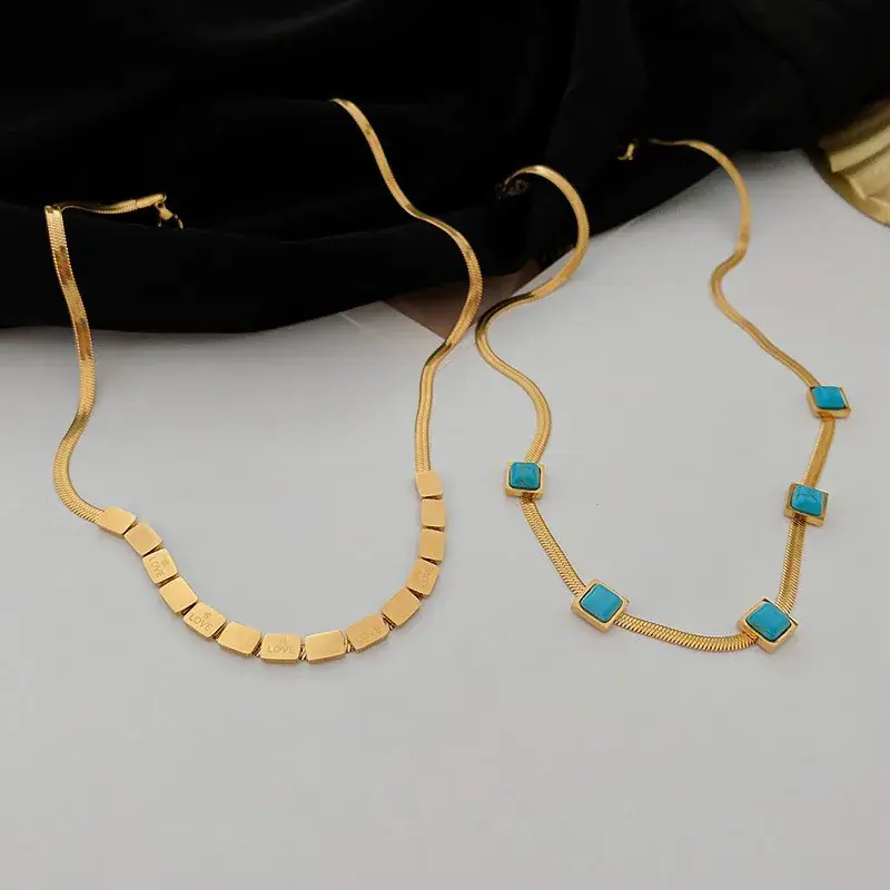 Titanium Steel Blue Square Blade Necklace for Women
