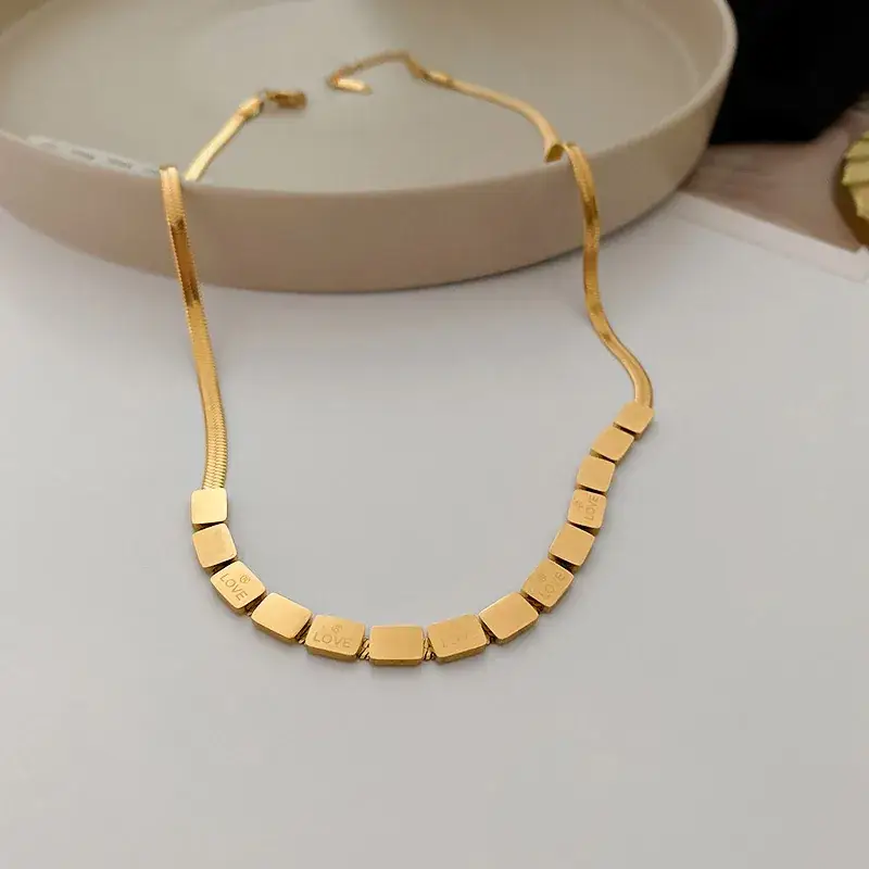 Titanium Steel Blue Square Blade Necklace for Women